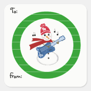 Sneeuwman die elektrische rockgitaar speelt vierkante sticker