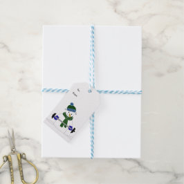 Sneeuwman die gewichten heft cadeaulabel
