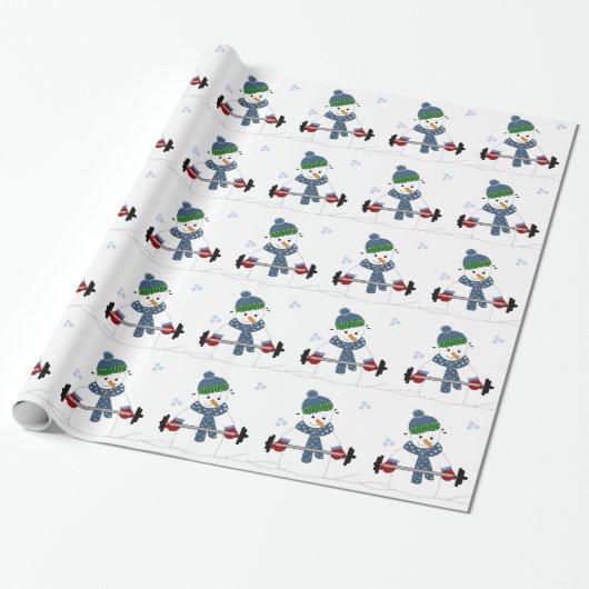 Sneeuwman die gewichten heft cadeaupapier (Uitgerold)