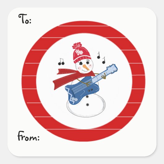 Sneeuwman die gitaar speelt vierkante sticker (Voorkant)