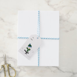 Sneeuwman die martial arts beoefent cadeaulabel