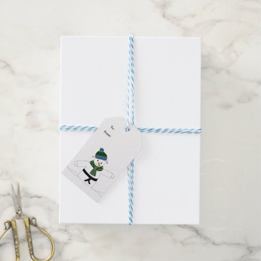 Sneeuwman die martial arts beoefent cadeaulabel (Met Touw)