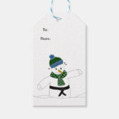 Sneeuwman die martial arts beoefent cadeaulabel (Voorkant)