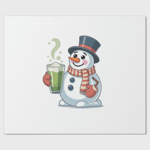 Sneeuwman die Matcha-drank vasthoudt Kerstliefhebb Cadeaupapier