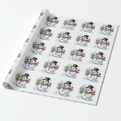 Sneeuwman die Matcha-drank vasthoudt Kerstmis  Cadeaupapier (Uitgerold)