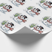 Sneeuwman die Matcha-drank vasthoudt Kerstmis  Cadeaupapier (Hoek)