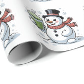 Sneeuwman die Matcha-drank vasthoudt Kerstmis  Cadeaupapier (Rol Hoek)