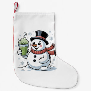 Sneeuwman die Matcha-drank vasthoudt Kerstmis Kleine Kerstsok