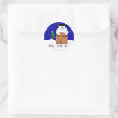 Sneeuwman die op drums speelt ronde sticker (Tas)