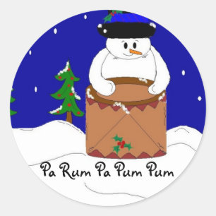 Sneeuwman die op drums speelt ronde sticker