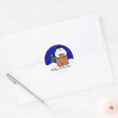 Sneeuwman die op drums speelt ronde sticker (Envelop)
