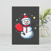 Sneeuwman die Pickleball speelt Sport Kerstliefheb Kaart (Staand voorkant)