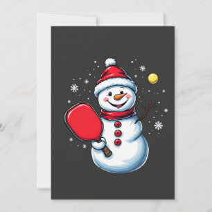 Sneeuwman die Pickleball speelt Sport Kerstliefheb Kaart