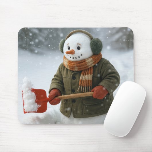 Sneeuwman die sneeuw schept muismat (Met muis)