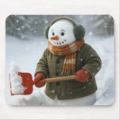 Sneeuwman die sneeuw schept muismat (Voorkant)