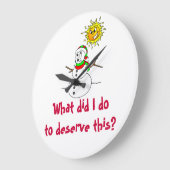 Sneeuwman die wat smelten ik dit deed verdienen grote klok (Hoek)