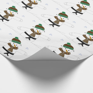 Sneeuwman doet vechtsporten cadeaupapier