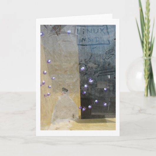 sneeuwman door een venster feestdagen kaart (Voorkant)