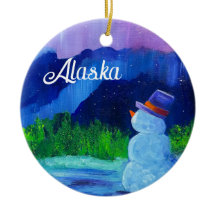 Sneeuwman Dreams Keramisch Ornament met ALASKA