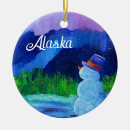 Sneeuwman Dreams Keramisch Ornament met ALASKA