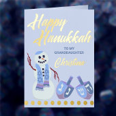 Sneeuwman Dreidels Blue Childs naam Chanoeka Gold Folie Wenskaart