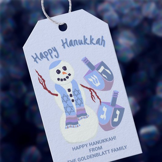 Sneeuwman Dreidels Chanoeka Schattige leuk blauw e Cadeaulabel