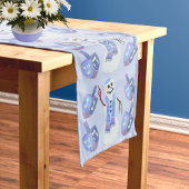 Sneeuwman Dreidels Joodse feestdag Blauwe Chanoeka Medium Tafelloper