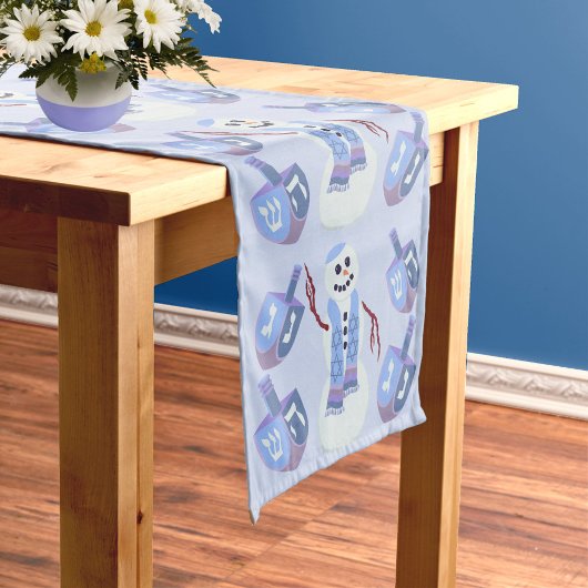 Sneeuwman Dreidels Joodse feestdag Blauwe Chanoeka Medium Tafelloper