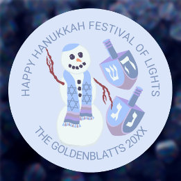 Sneeuwman Dreidels Schattige Blauw Elke Tekst Chan Ronde Sticker