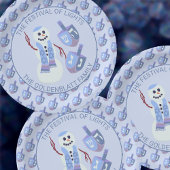 Sneeuwman Dreidels Schattige Blue Pattern Chanoeka Papieren Bordje