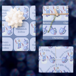 Sneeuwman Dreidels Schattige Happy Chanoeka Kinder Inpakpapier Vel