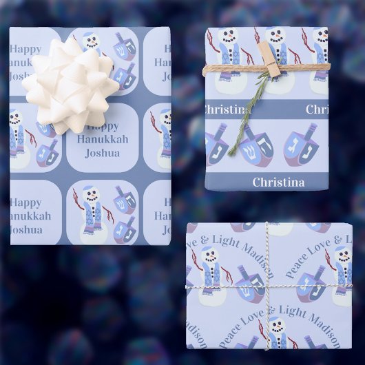 Sneeuwman Dreidels Schattige Happy Chanoeka Kinder Inpakpapier Vel