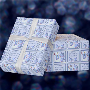 Sneeuwman Dreidels Schattigee Childs naam Happy Ch Cadeaupapier