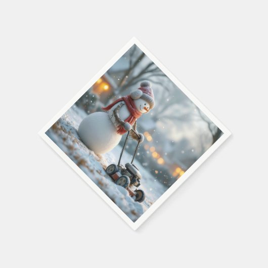 Sneeuwman duwt een oude duw grasmaaier servet (Hoek)