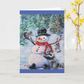 Sneeuwman, eekhoorn, wasbeer, opossum Blank Kaart (Gele Bloem)