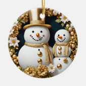 Sneeuwman Eerste Jaar Getrouwd 3D Effect GEEN echt Keramisch Ornament (Voorkant)