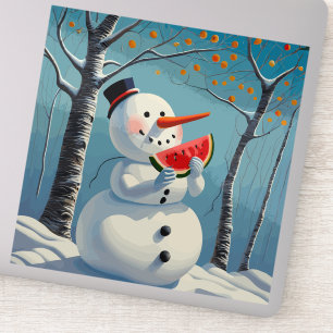 Sneeuwman eet watermeloen sticker
