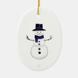Sneeuwman en blauwe sneeuwvlok keramische ovale ke keramisch ornament