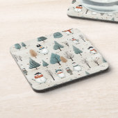 Sneeuwman en bomen bier onderzetter (Linkerzijde)