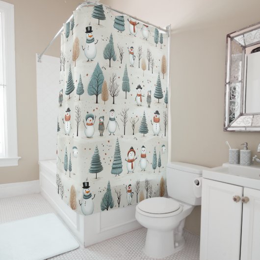 Sneeuwman en bomen douchegordijn (In situ)