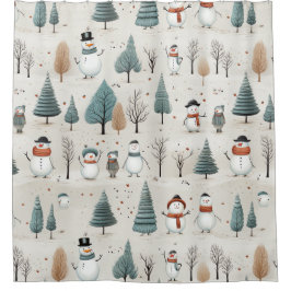 Sneeuwman en bomen douchegordijn