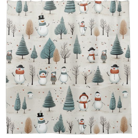 Sneeuwman en bomen douchegordijn (Voorkant)