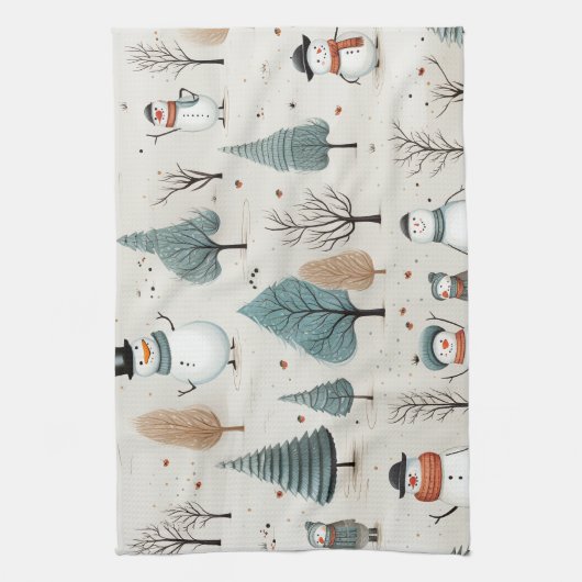 Sneeuwman en bomen theedoek (Verticaal)