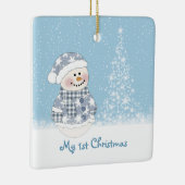 Sneeuwman en drie baby's eerste Kerstmis Keramisch Ornament (Rechts)