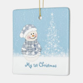 Sneeuwman en drie baby's eerste Kerstmis Keramisch Ornament (Links)