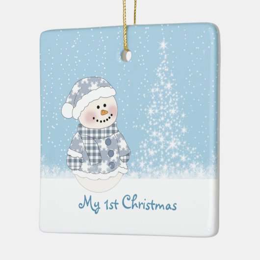 Sneeuwman en drie baby's eerste Kerstmis Keramisch Ornament (Links)