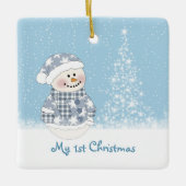 Sneeuwman en drie baby's eerste Kerstmis Keramisch Ornament (Voorkant)