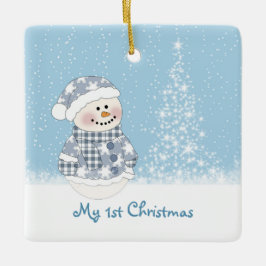 Sneeuwman en drie baby's eerste Kerstmis Keramisch Ornament