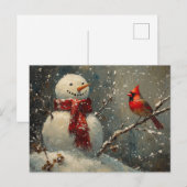 Sneeuwman en een kardinaal olieverfschilderij briefkaart (Voorkant / Achterkant)