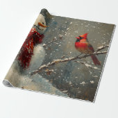 Sneeuwman en een kardinaal olieverfschilderij cadeaupapier (Uitgerold)